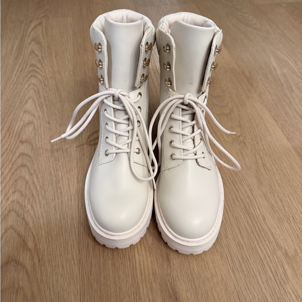 H&M Cream/Light Beige Lace-Up Combat Boots for Women